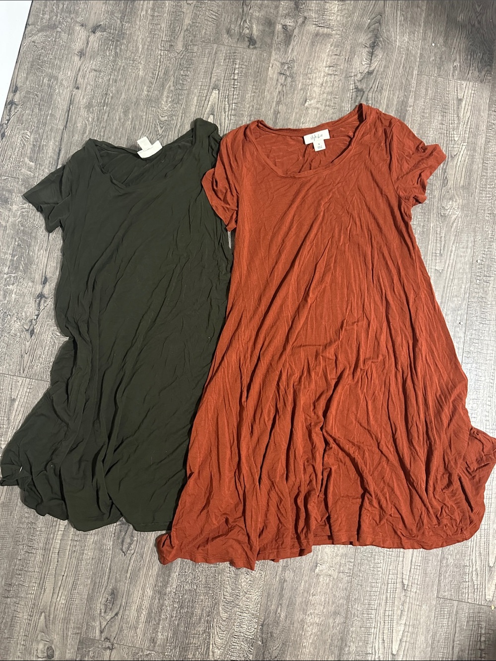 Style & Co. Scoop Neck T-Shirt Dresses - Olive Green & Burnt Orange 058